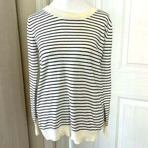 DJ & Juju Crème with Black Stripe Sweater with double back keyhole Sz S